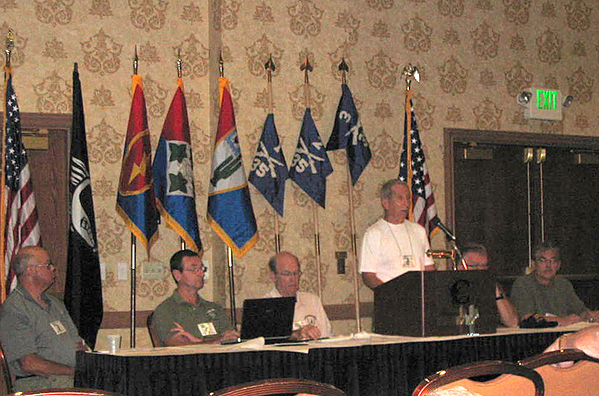 2009 Business Meeting
Cpt Dave Collins, C-1-35, addresses the annual business meeting of the 35th Inf Regt.  Dave is the Scholarships Chair.
