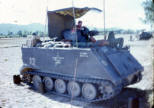 M-113, Armored Personnel Carrier
The APCs were used to protect convoys and serve as perimeter defense.

It had a mounted .50 cal machine gun.
