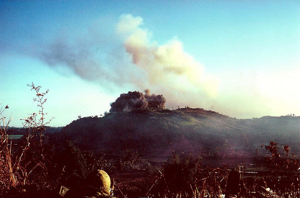A combination of artillery support and air support often made a hill mass "explode" in Vietnam with these results.
