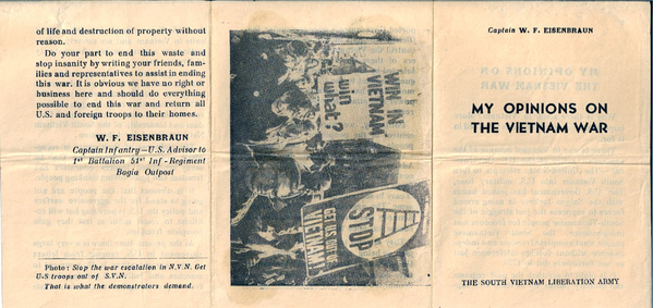This tri-fold pamphlet was the enemy's attempt at propaganda aimed at our troops.  {click to enlarge and see the message}
