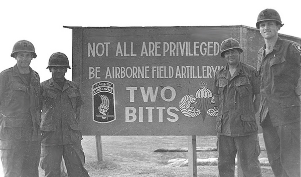 Don returned for a 2nd tour in Nam...this time with the 173rd Airborne.  {See his war story "I'm AWOL"}  From left: Don, 1SG G. Cenecerus, Field First MacKenzie, and 1st Lt Kemit.
