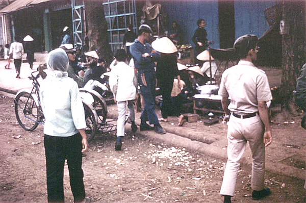 Pleiku, February, 1967
Note the dude in starched khakis at right compared to the tall dude with a survival knife on his belt.  Makes you glad to be home.
