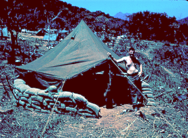 LZ Tip
Lt Springer, serving as the Btry CO of "Delta" Battery, stands outside his "home" at LZ Tip.
