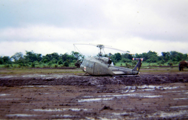 Mucky-Stucky
The Huey lost its hydraulics and the skids collapsed.
