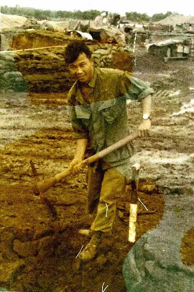 Deep Protection
October, 1968 - Assigned to "B" Battery, 2/9th Arty in the FDC section.  Digging another shelter to keep me safe and hoping that "Charlie" doesn't kill me.
