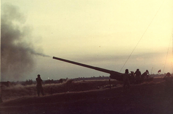 Big Bang
The 175mm gun fires...note the "concussion ring" on the ground underneath the muzzle.
