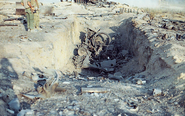 Ben Het Attack Aftermath, March 1969
Total destruction of an ammo track. The damage from a 122mm rocket is pretty impressive.  Bits and pieces here.  What you see is what is left of it.
