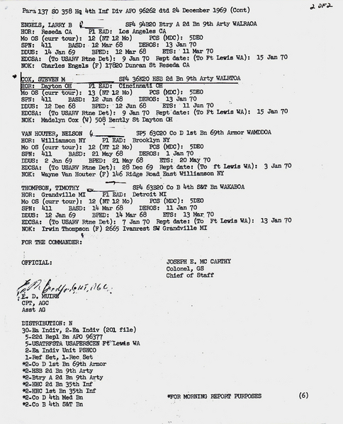 Special Orders No. 358, Pg 2, DEROS
15Jan70 report stateside.  There's my name; I'm going home.
