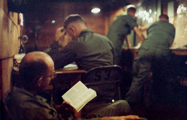 Inside the 1/69th shop
December, 1968.  1/69th Armor HQ; officers at work
