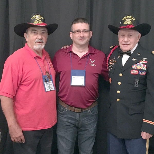 We served our country!
L to R: Dennis Dauphin, FO and XO of the 2/9th, son Darryl, a retired 24-year Air Force veteran who served 5 tours in the middle east, and Don Keith, who served 11 months in the field as an FO for the 35th and later became an Air Observer (AO).  Don returned for a 2nd tour with the 173d Airborne.

That's a lot of time in uniform, folks!
