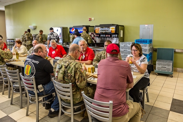 Dining Hall
Our redlegs enjoy a lunch meal inside the new military-style Dining Hall.  KP (kitchen police) was eliminated many years ago.  The new style offers many choices of food and drink.
