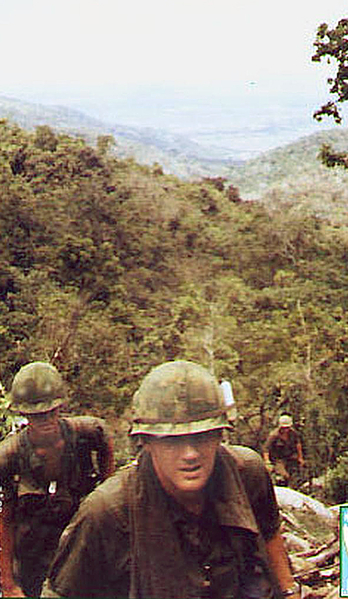 Running thru the jungle
"Nope, still looking for Lt Crochet."  

Photo taken near Duc Pho/South China Sea in 1967.

Photo courtesy of Cliff "Westy" Westwood.
